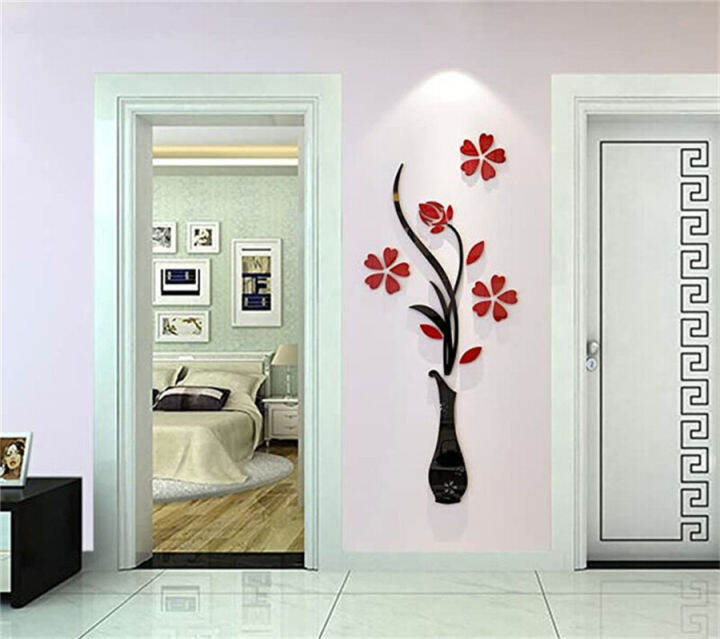 3d-wall-sticker-plum-pe-foam-diy-vase-flower-tree-crystal-acrylic-decal-home-decor-room-decor