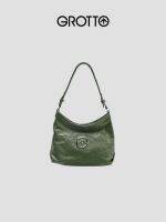 New Green Stone Hobo Italian Vegetable Tanned Pleated Sheepskin One Shoulder Crossbody Soft Bag