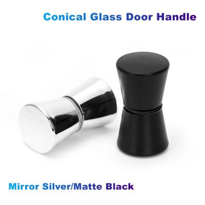 ✲❡ Conical Glass Door Handle Mirror Silver/Matte Black (Plastic ABS) for Bathroom Door OfficePlexiglassSliding Door Steam Room