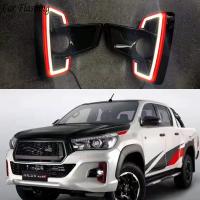 2PCS LED Daytime Running Light For Toyota Hilux Revo Rocco 2018 2019 2020 Turn Yellow Signal Relay Car 12V LED DRL Daylight