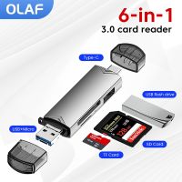 Olaf 6 In 1 OTG เครื่องอ่านการ์ด USB3.0พิมพ์ C ไมโคร USB อะแดปเตอร์แฟลชไดรฟ์ USB หน่วยความจำอัจฉริยะเครื่องอ่านการ์ดกล้องทีเอฟ Mini SD Cardreader