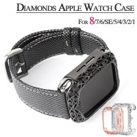 Carved Copper Women Luxury Bumper for Apple Watch Case 44/40mm 42/38mm Diamond Bling Metal Cover for IWatch Series 7/SE/6/5/4/3