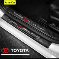 【 Ann-Car】4ชิ้น/เซ็ตประตูรถด้านข้าง Step Sill Strip คาร์บอนไฟเบอร์หนัง Anti Scratch Protector สติกเกอร์ไฟเบอร์สำหรับ Toyota Camry Corolla RAV4 Highlander Land Cruiser Vios Avanza Rush Calya Innona Fortuner Hilux CH-R Yaris Wigo Prius