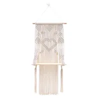 ชั้นวางติดผนัง Macrame ชั้นวางของในห้องน้ำแขวนผนังพร้อมเชือกโบฮีเมียนเครื่องตกแต่งฝาผนังชั้นวางของสีเบจน้ำหนักเบาสำหรับงานศิลปะในห้องนอน