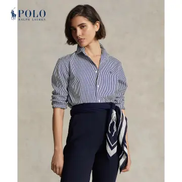 Ralph Lauren Women's Relaxed Fit Striped Cotton Shirt - Size L in Fall Royal/ White