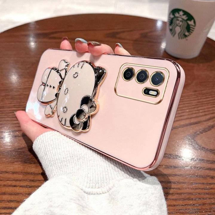 folding-makeup-mirror-phone-case-for-oppo-a16-a16s-a54s-4g-case-fashion-cartoon-cute-cat-multifunctional-bracket-plating-tpu-soft-cover-casing