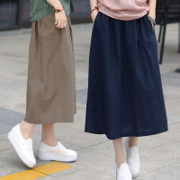 Skirts Woman Fashion 2023 New Cotton All-match Elastic Waist Midi Skirt Solid Color Simple Casual Womens Summer A-line Skirt