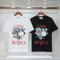 2023 CASABLANCA T เสื้อ solf cotton TEE ฤดูร้อนผู้ชายผู้หญิงคุณภาพสูงสีแดงตัวอักษรโลโก้ตารางกระต่ายพิมพ์สั้น s. ปล่อยออกมา