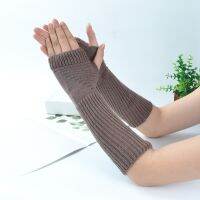 Winter Knitted Gloves For Women Men Long Fingerless Arm Hand Warmer Cotton Solid Strip Mitten Arm sleeve