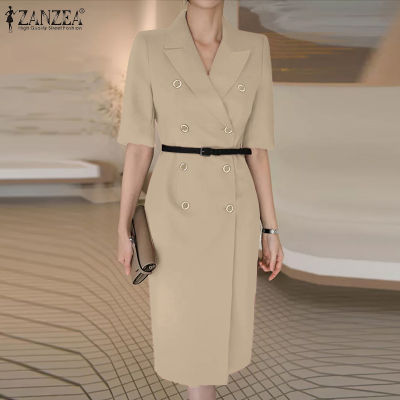 (สินค้ามาใหม่)(จัดส่งฟรี)Fancystyle ZANZEA ชุดซันเดรสกระดุมสองแถวสไตล์เกาหลีของผู้หญิงชุดมีปกคอเสื้อทำงานอย่างเป็นทางการ #11