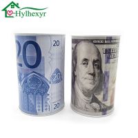 High-quality Creative Euro Dollar Metal Cylinder Saving Money Box Home Decoration Tin Children Small Gifts piggy bank for kids