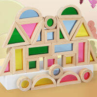 Montessori ของเล่นไม้ Sensory Rainbow Mirror Blocks ไม้ซ้อนสำหรับเด็ก Acrylic Building Stacker การศึกษาเล่นของขวัญ Decor