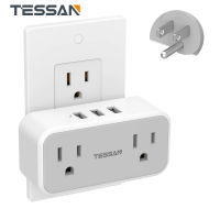 TESSAN 3 Prong Power Adapter Outlet Extender Extension Socket with USB, Wall Charger Power Strip Double Plug Outlet Splitter with 3 USB and 2 Electrical Outlets, Travel Adapter Wall Plug Splitter Mini Multiple Expander for Travel, Home, Office, Dorm T
