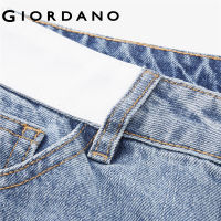 GIORDANO Women Denim Jeans Five-Pocket High Waist Comfy Casual Denim Pants Collage Patch Cuffed End Fashion Denim Pants 18412612TH