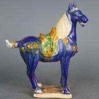 สไตล์จีน Tang Tri-สีเคลือบเซรามิค Blue War Horse Porcelain รูปปั้น8.7นิ้วโบราณเลียนแบบเก่าหัตถกรรม Ornamen