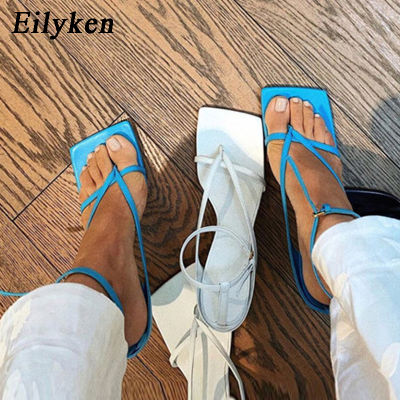 Eilyken Summer New Fashion Pinch Narrow Band Women Gladiator Sandal Ladies Square Open Toe Ankle Buckle Strap Stiletto Heels