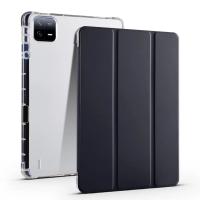 โปร่งใสกันกระแทกที่ครอบสำหรับ Xiaomi Pad 6 11นิ้วหนัง PU เคสฝาพับ MiPad 6แท่นตั้งปลอกกันตกพร้อมที่ใส่ดินสอ