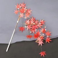 Hair Stick Metal Red Maple Leaf Chopstick Hair Accessories for Women Hanfu Hairpin Comb Hair Clip Gift Haberdashery