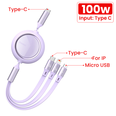 Baseus 100W 3 in 1 USB C Cable for iPhone 12 Charger Micro USB Type C Fast Charging for Macbook Samsung Xiaomi Retractable Cord