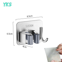 ?【Lowest price】YKS 304สแตนเลสสตีล Mop Holder Rack adhesive bathroom Wall Mop CLIP Hook แปรงไม้กวาดแขวนผู้ถือห้องครัว Organizer อุปกรณ์เสริม