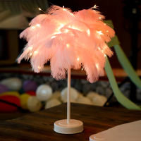 Night Light Ostrich Feather Table Lamp LED Night Light USB or Battery Feather Desk Lamp with Remote Control Bedroom Light