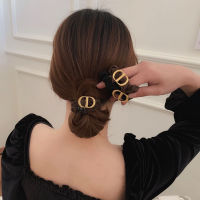 【cw】 Korean Temperament ~ Distressed Letters Elegant Alloy Lazy Dongdaemun High-End Fashion Hair Ring Head Rope Rubber Band tail ！