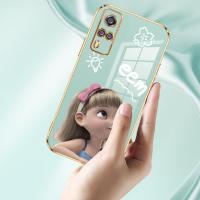 เคสลายเจ้าหญิงน่ารักสำหรับ Vivo Y31 Y51A Y75 2020 Y33 Y53S 4G Y72 Y52 Y52S Y53S Y55S Y55 Z6 Y51 Y76S 5G Z5X T1 T1x 5G IQOO 5G ลายการ์ตูนน่ารักเคสเด็กผู้หญิงทำจากซิลิโคนนิ่มเคลือบสี่เหลี่ยมสายคล้องแบบมีเคสหรูหรา