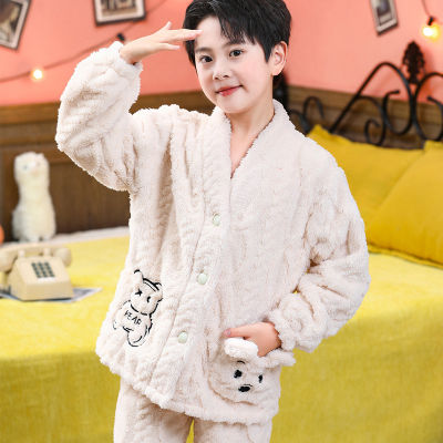 Pikachu LinaBell StellaLou ชุดนอนเด็กหมีขนแกะปะการังฤดูใบไม้ร่วงและฤดูหนาวหนาเสื้อคลุมเด็กผู้ชายเด็กทารกเด็กผู้หญิงแม่และลูกสาวพ่อแม่-เสื้อผ้าเด็กชุดเสื้อใส่อยู่บ้าน0000