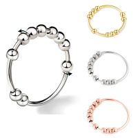 1PC Anxiety Ring Fidget Women Men Copper Finger Rings With Spiral Bead Relief Antistress Rotate Jewelry