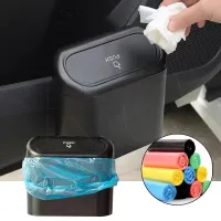 【cw】Universal Organizer Car Clamshell Trash Bin Hanging Vehicle Garbage Dust Case Storage Black ABS Square Pressing Trash Canhot