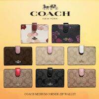 ของแท้ Coâćh MEDIUM CORNER ZIP WALLET WITH HALFTONE FLORAL PRINT