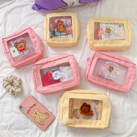 【cw】Embroidery Bear Transparent Mesh Makeup Bags For Women Ins Kawaii Cosmetic Toiletries Storage Bag Portable Travel Organzier