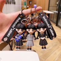 Anime Wednesday Addams Keychain Adams Family Cute Figure Doll Keyring Bag Pendent Car Key Accessories Gift for Men Women Friends Key Chains