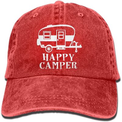 2023 New Fashion Happy Camper Fashion Cowboy Cap Casual Baseball Cap Outdoor Fishing Sun Hat Mens And Womens Adjustable Unisex Golf Hats Washed Caps，Contact the seller for personalized customization of the logo