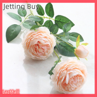 Jettingbuy】แฟลชเซลดอกไม้ดอกโบตั๋นผ้าไหมเทียมยุโรป3หัวสำหรับที่ตกแต่งกำแพงงานแต่งงานที่บ้าน