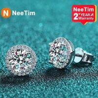 Neetim Moissanite หูสตั๊ดสำหรับผู้หญิง S925หูเพชรชุบขาวตุ้มหูงานแต่งงาน