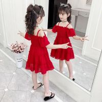 COD dsgrtytrytry Girls Camisole Skirt Vest Dress Girl Baby Loose One-Piece 2022 New Style Summer Childrens Off-The-Shoulder Chiffon Little Princess Western