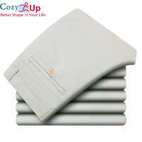 Cozy กางเกงขายาวผู้ชาย Chinos สีทึบบางตรงบางส่วน