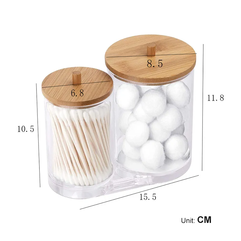 1PC Clear Acrylic Storage Jar Organizer with Bamboo Lid, Clear Storage Jar  With Bamboo Lids, Vanity Makeup Organizer Storage Containers, Makeup  Organizer for Jewelry, Beads, Balls, Dental Floss, Small Bathroom Items and