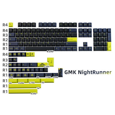 1ชุด GMK Night Runner Keycaps PBT Dye Sublimation Key Caps Cherry Profile Keycap พร้อม ISO Enter 7U Spacebar 1.75u 2u Shift