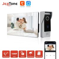 Jeatone โทรศัพท์วิดีโอประตูบ้านอินเตอร์คอม1080P กลางแจ้งพร้อมกล้องวิดีโอกริ่งประตูพูดคุยตรวจสอบปลดล็อกและ IP65กันน้ำ