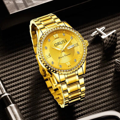 ORUSS นาฬิกาสำหรับผู้ชายอัตโนมัติเต็มรูปแบบสวิสกันน้ำเรืองแสงปฏิทินหน้าปัดขนาดใหญ่ที่ไม่ใช่กลไก