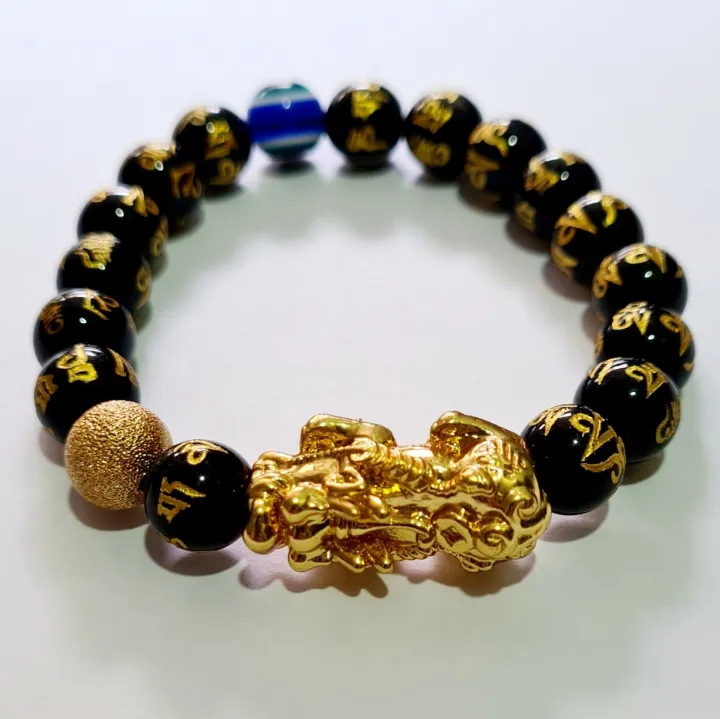 Fengshui - Golden Piyao with Black Onyx Bracelet (Comes with Evil Eye ...