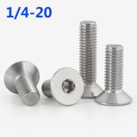 Flat Countersunk Head Screw UNC 1/4-20 US Screw Thread 304 Stainless Steel Hex Hexagon Socket Flat Countersunk Head Screw Bolt Nails Screws Fasteners