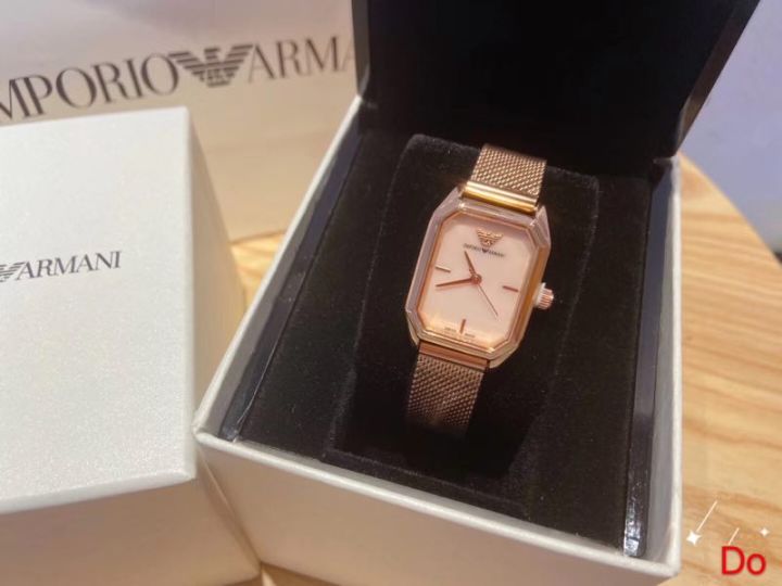 นาฬิกาควอตซ์ผู้หญิง-armani-นาฬิกาข้อมือสุภาพสตรีสายสีโรสโกลด์นาฬิกาคุณภาพสูงสำหรับสุภาพสตรีหน้าปัดสี่เหลี่ยม