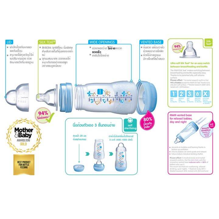 ขวดนม-mam-รุ่น-easy-start-รุ่นป้องกันโคลิค-11-ออนซ์-พร้อมจุก-level-2