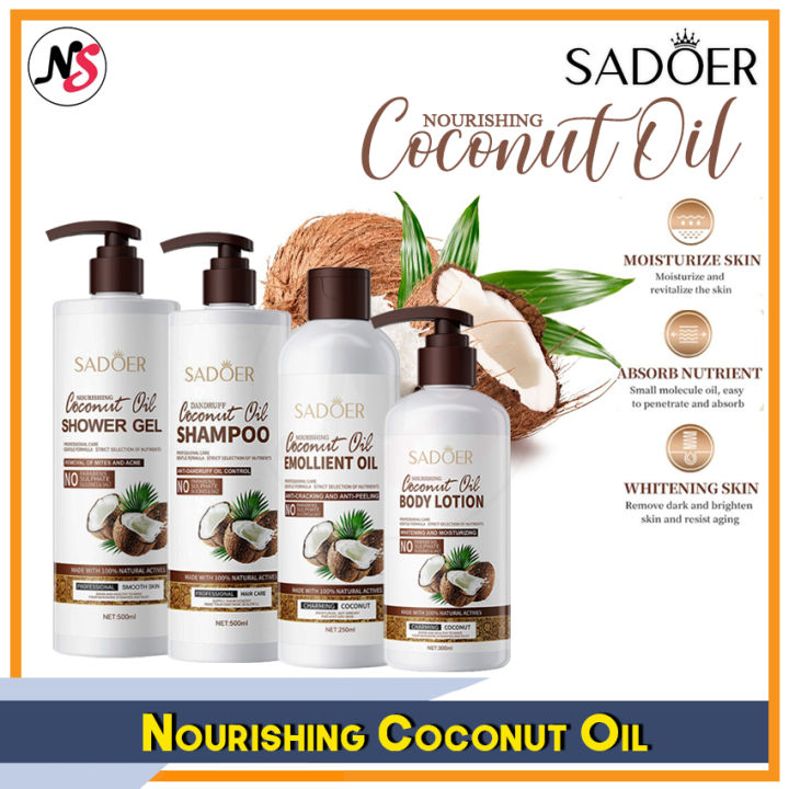 SADOER Nourishing Coconut Oil EMOLLIENT OIL 250ml / BODY LOTION 300ml ...