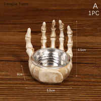 Longjia Tools เชิงเทียนฮาโลวีนประดับหัวกะโหลกเรซินตกแต่งระเบียงเทศกาลผีของขวัญตกแต่งบ้านงานปาร์ตี้อุปกรณ์ประกอบฉากงานฝีมือ