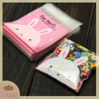 ? LECHU? 100pcs Rabbit Pattern self adhesive Cookie Candy แพคเกจของขวัญถุงกระดาษแก้ววันเกิด