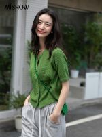 ☌♦ MISHOW Single-breasted Sweater French Oneck Short Sleeves Hollow Out Cardigan Loose Knitted MXB22Z0380